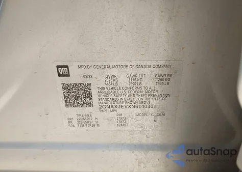 2022 Chevrolet Equinox Fwd 2Fl from USA, damaged, VIN 2GNAXJEVXN6140301